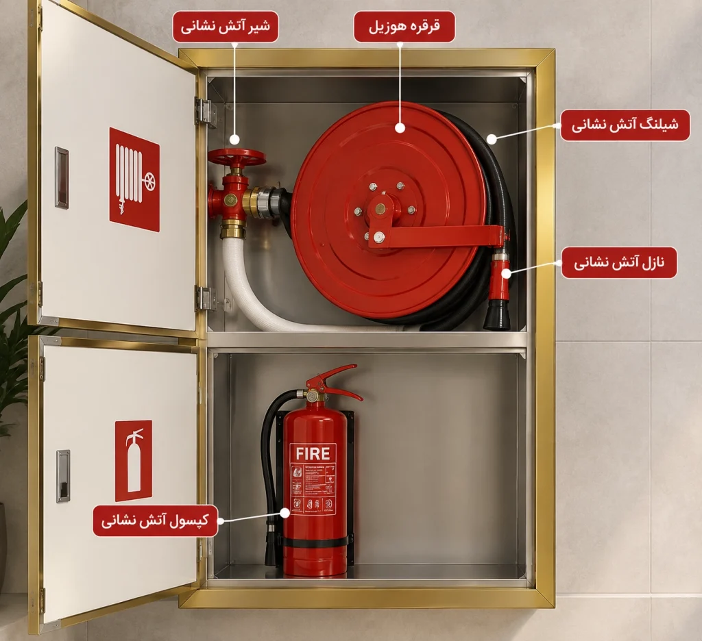 اجزای داخل جعبه آتش نشانی چیست؟