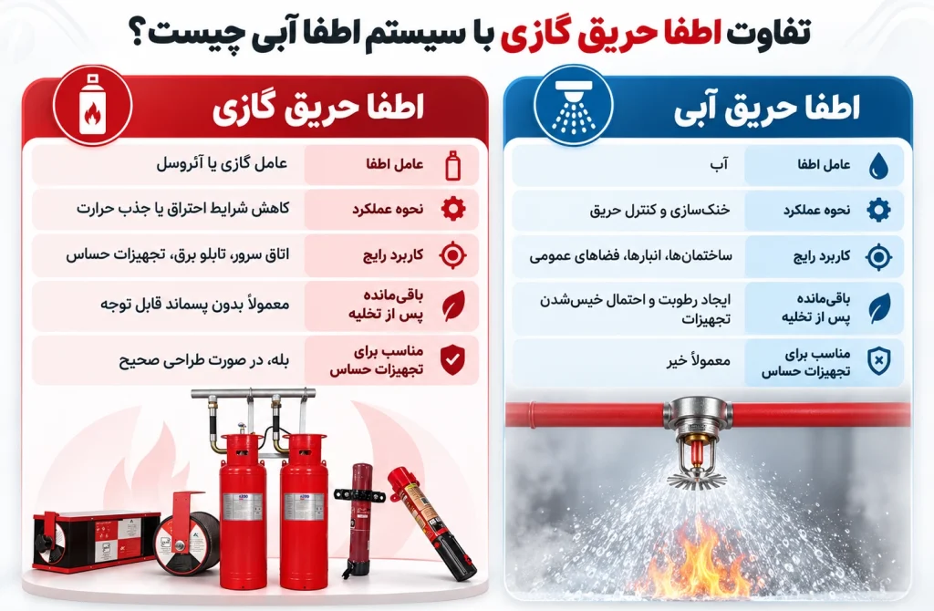 تفاوت اطفا حریق گازی با سیستم اطفا آبی چیست؟