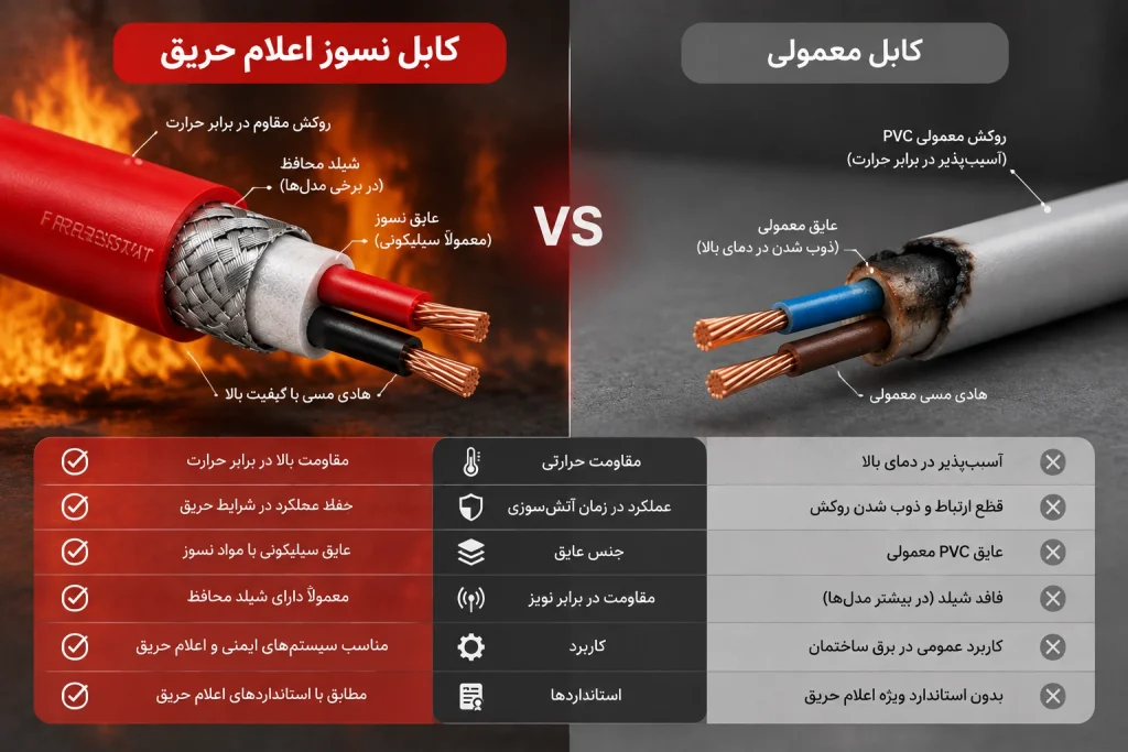 تفاوت کابل نسوز اعلام حریق و کابل معمولی چیست؟