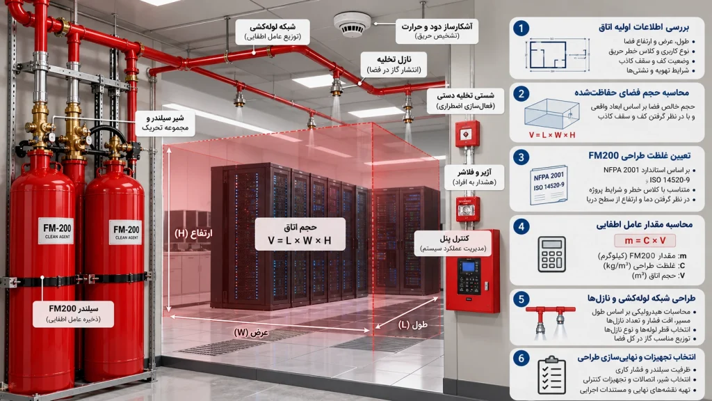 سیستم FM200 چگونه طراحی و محاسبه می‌شود؟