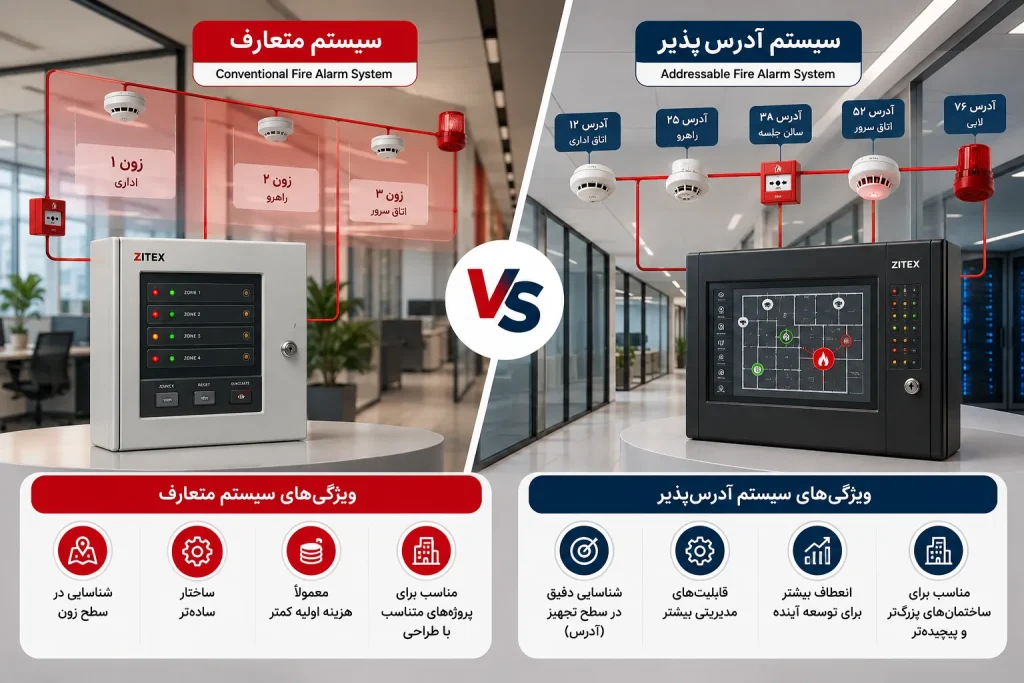 سیستم متعارف یا آدرس‌پذیر کدام برای ساختمان اداری مناسب‌تر است؟