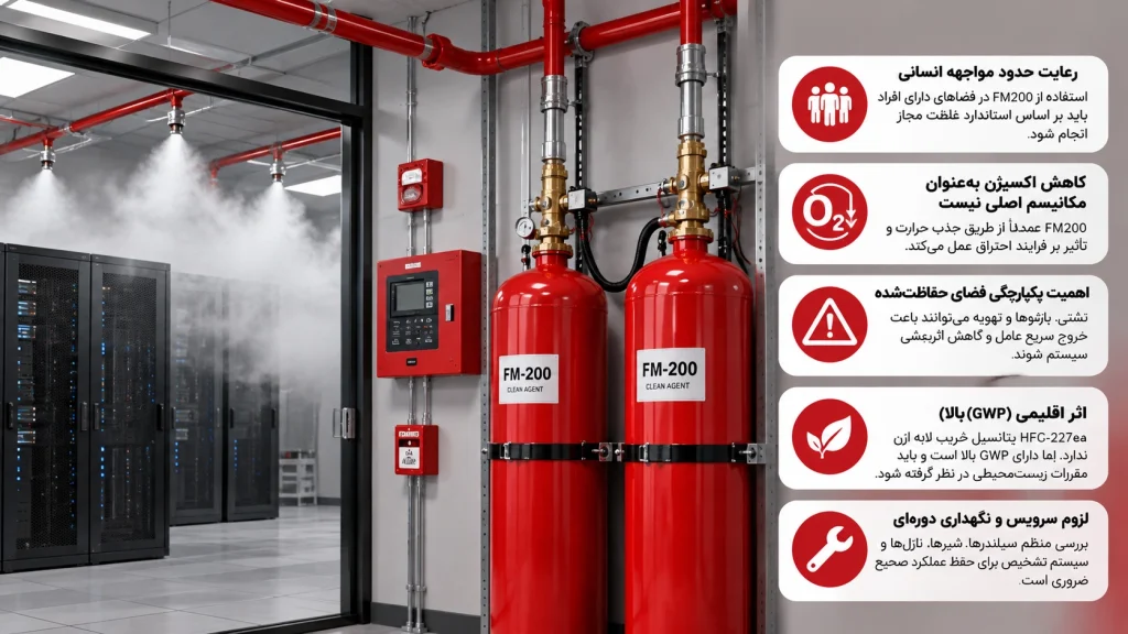 محدودیت‌ها و نکات ایمنی FM200