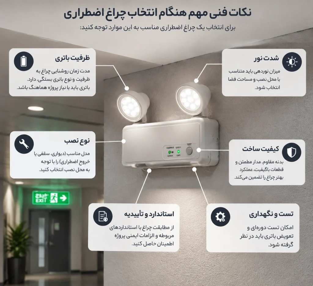 نکات فنی مهم هنگام انتخاب چراغ اضطراری