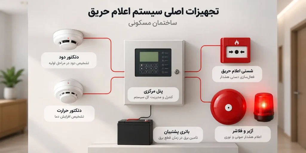 تجهیزات اصلی سیستم اعلام حریق ساختمان مسکونی