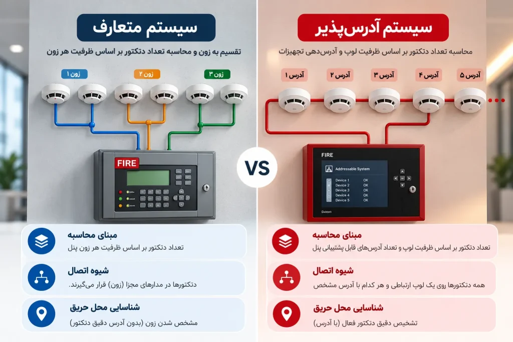 تفاوت محاسبه دتکتور در سیستم متعارف و آدرس‌پذیر