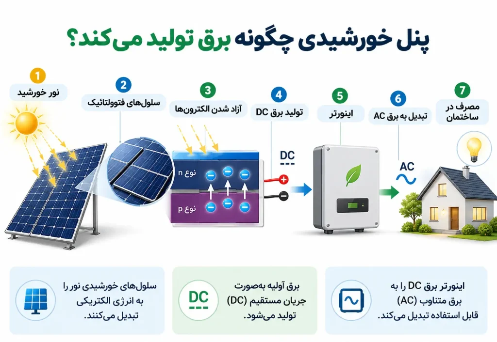 پنل خورشیدی چگونه برق تولید می‌کند؟